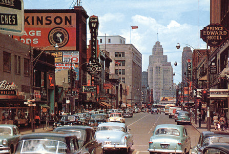 Cars on Ouellette Avenue in Colour (1950) - Downtown Windsor