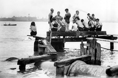 Kids Swimming Off Sewer Pipe (Detroit River) - Walkerville