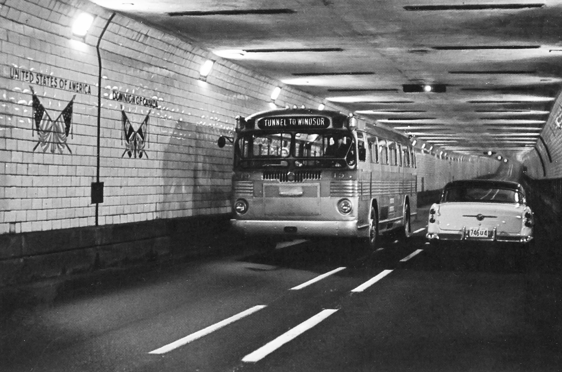 Windsor Detroit Tunnel Bus Passing Flags - Downtown Windsor