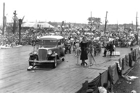 Amelia Earhart Launching Essex Terraplane Car (1932)