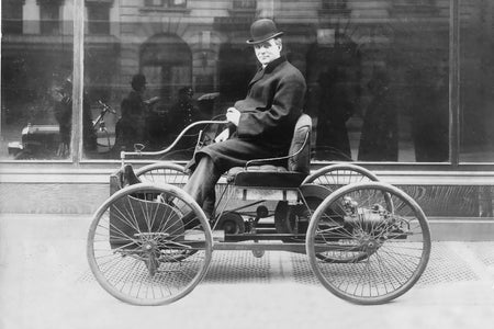 Henry Ford Sits On The New Ford Quadricycle (1896)