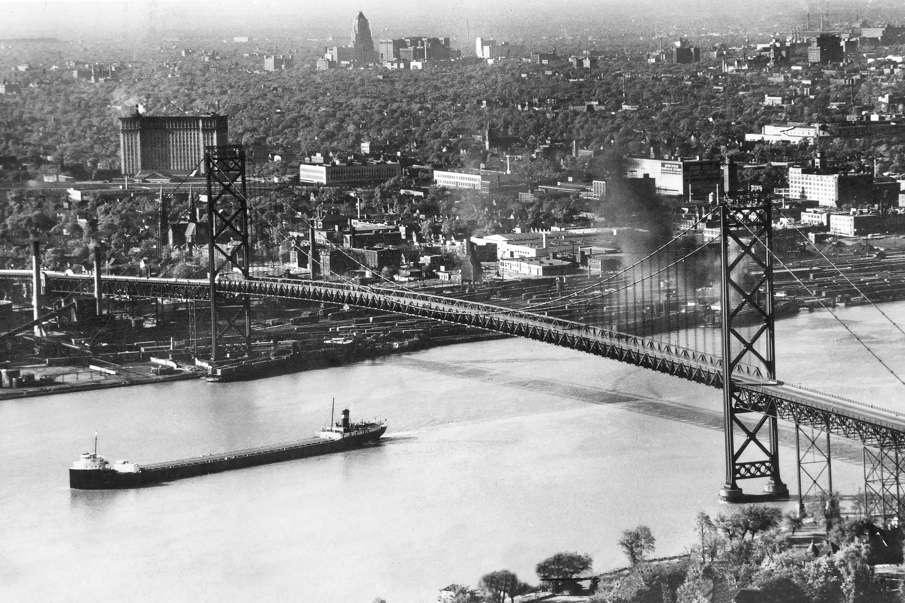 Aerial of Ambassador Bridge & Downtown Detroit - Downtown Windsor